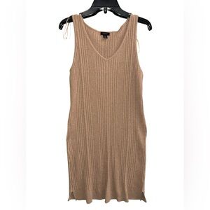 Halogen Beige Ribbed Knit V-Neck Dress Size Large